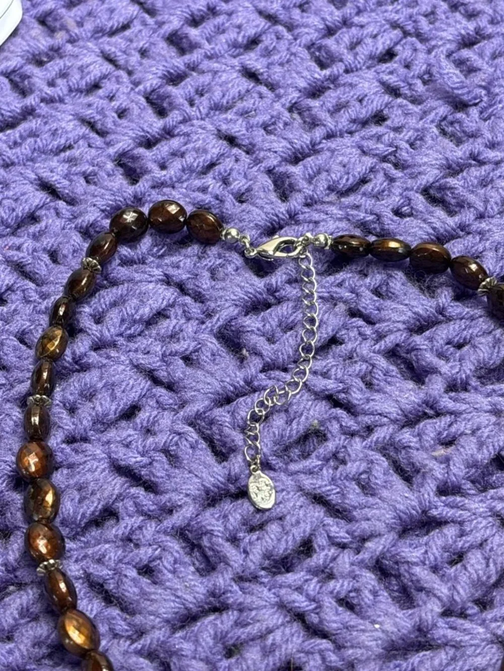 Cookie Lee Brown Plastic Beaded Necklace Circle Pendant Silvertone Lobster Clasp